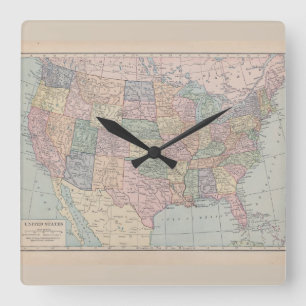 Vintage Map of The United States of America Clock