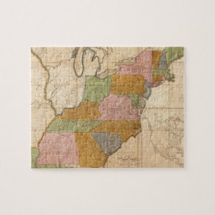 Vintage Map of the United States Post Roads (1804) Jigsaw Puzzle