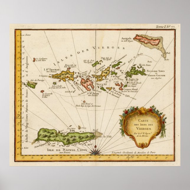 Vintage map of the Virgin Islands (1764) Poster (Front)