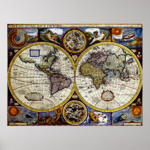 Vintage Map of The World (1626) - Stylised Poster