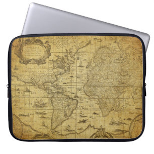 vintage map of the world 1635 laptop sleeve