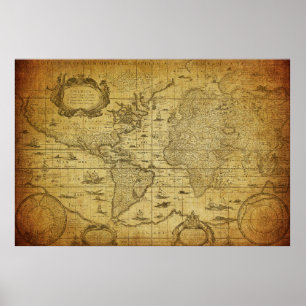 vintage map of the world 1635 poster