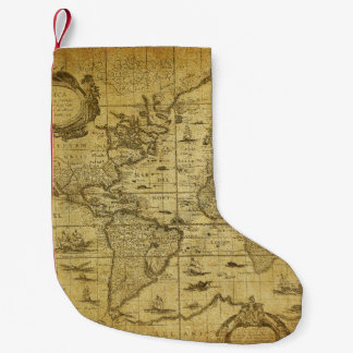 vintage map of the world 1635 small christmas stocking