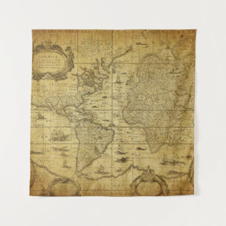 vintage map of the world 1635 tapestry