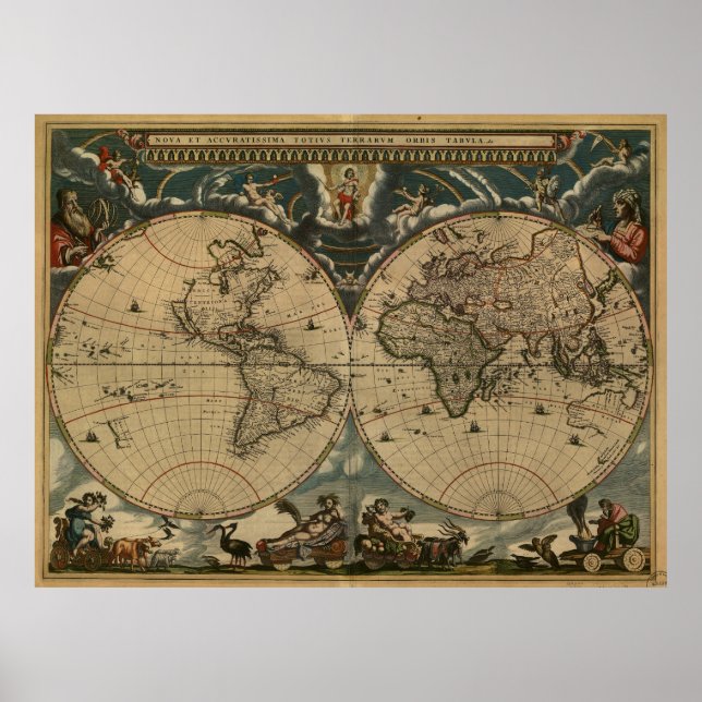 Vintage Map of The World (1664) Poster (Front)