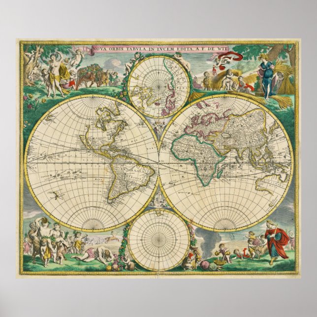Vintage Map of The World (1670) Poster (Front)