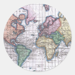 Vintage Map of The World (1780) Classic Round Sticker
