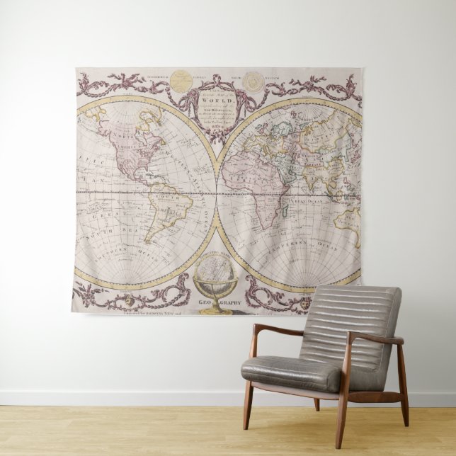 Vintage Map of The World (1782) Tapestry (In Situ (Horizontal))