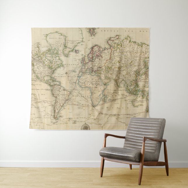 Vintage Map of The World (1800) Tapestry (In Situ (Horizontal))