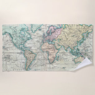 Vintage Map of The World (1801) Beach Towel