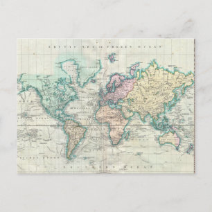 Vintage Map of The World (1801) Postcard