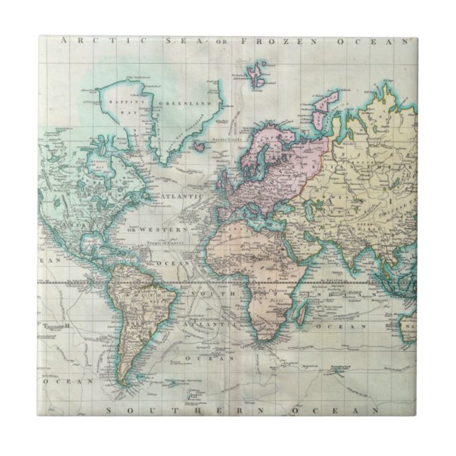 Vintage Map of The World (1801) Tile (Front)