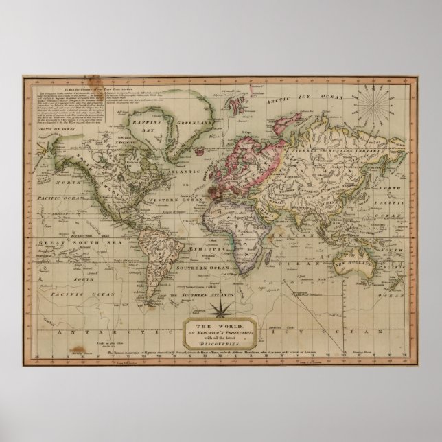 Vintage Map of The World (1814) Poster (Front)