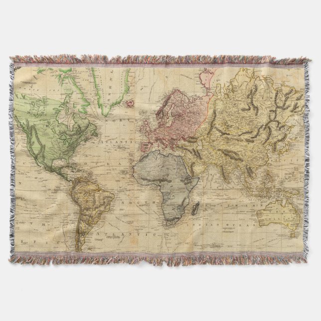 Vintage Map of The World (1831) Throw Blanket (Front)