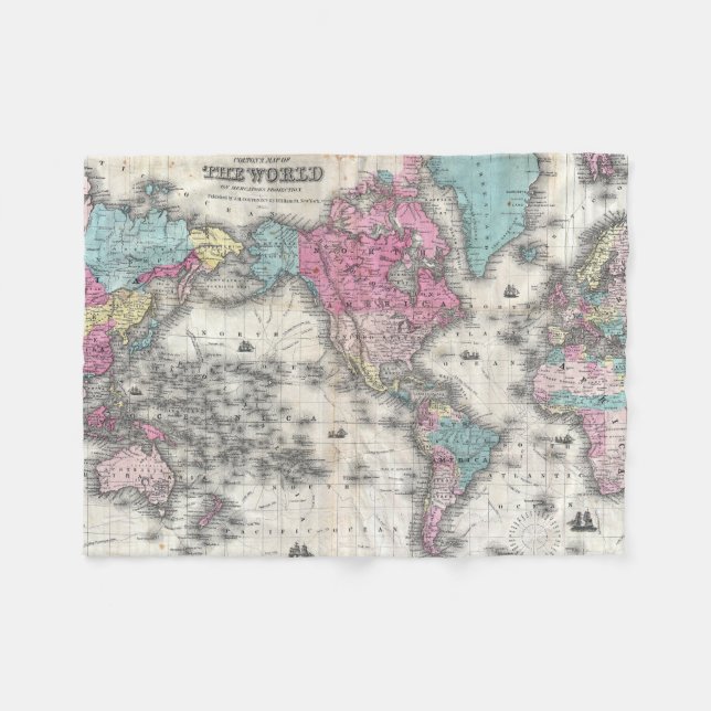 Vintage Map of The World (1852) Fleece Blanket (Front (Horizontal))