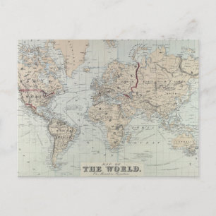 Vintage Map of The World (1875) Postcard