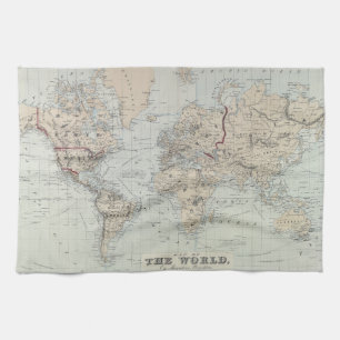 Vintage Map of The World (1875) Tea Towel