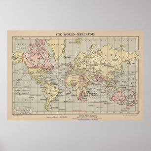 Vintage Map of The World (1914) Poster