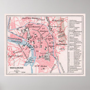 Vintage Map of Toulouse France (1900) Poster