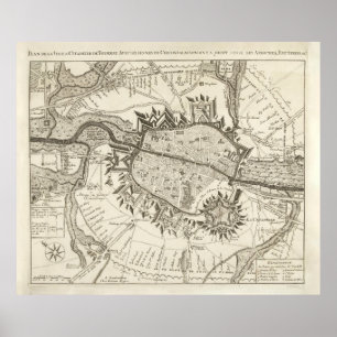 Vintage Map of Tournai Belgium (1709) Poster
