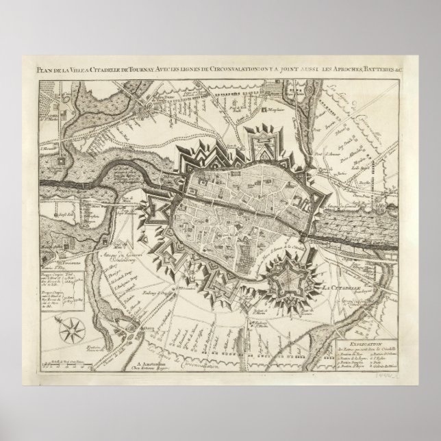 Vintage Map of Tournai Belgium (1709) Poster (Front)