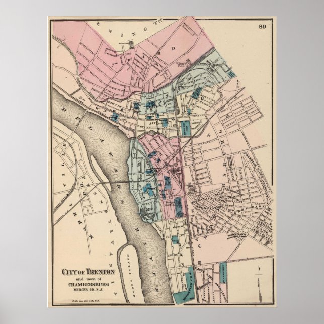 Vintage Map of Trenton NJ (1872) Poster (Front)