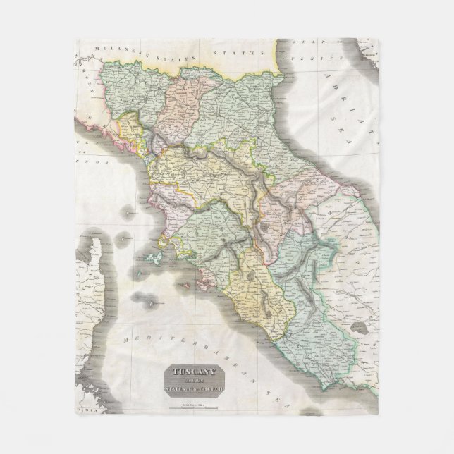 Vintage Map of Tuscany Italy (1814) Fleece Blanket (Front)
