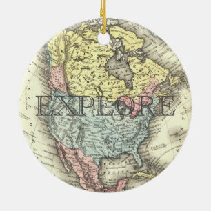 Vintage Map of United State Explore Ceramic Ornament