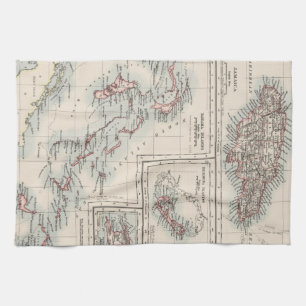 Vintage Map of Various Caribbean Islands (1906) Tea Towel