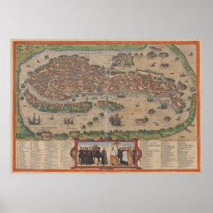 Vintage Map of Venice Italy (1572) Poster