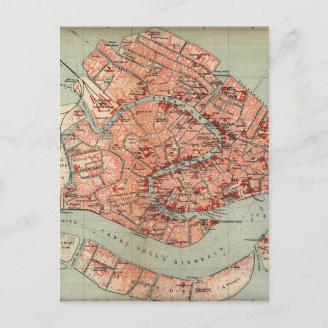 Vintage Map of Venice Italy (1920) Postcard (Front)