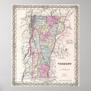 Vintage Map of Vermont (1855) Poster