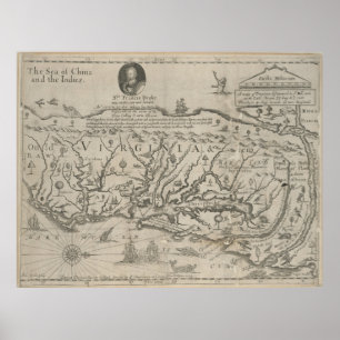 Vintage Map of Virginia (1651) Poster