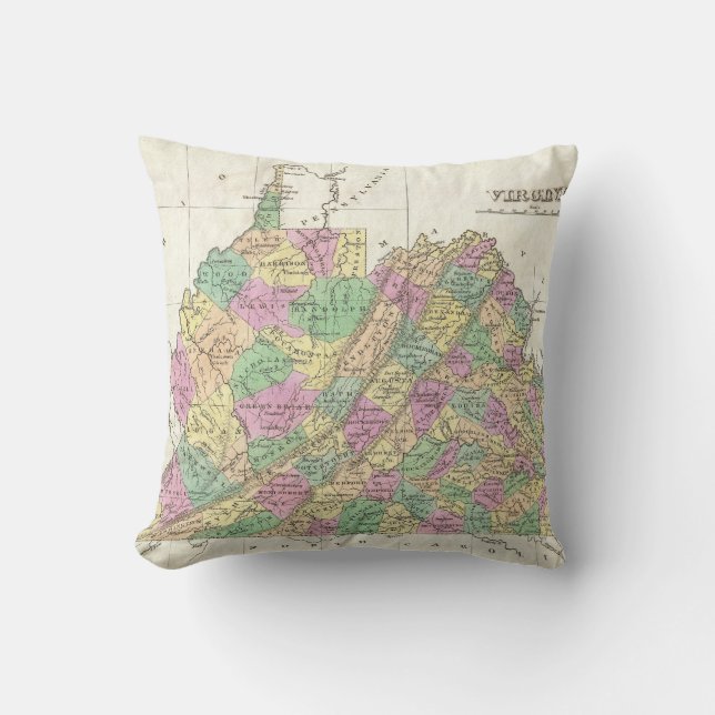 Vintage Map of Virginia (1827) Cushion (Front)