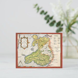 Vintage Map of Wales and Anglesey 1579 Postcard