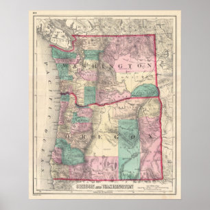 Vintage Map of Washington and Oregon (1875) Poster