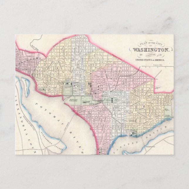 Vintage Map of Washington D.C. (1864) Postcard (Front)