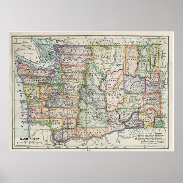 Vintage Map of Washington State (1914) Poster (Front)