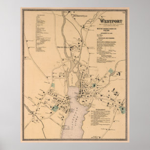 Vintage Map of Westport CT (1867) Poster