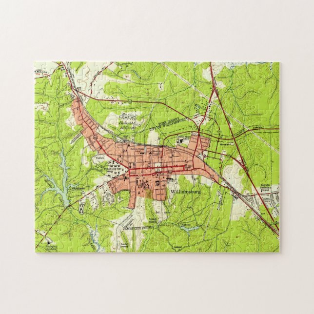 Vintage Map of Williamsburg Virginia (1952) Jigsaw Puzzle (Horizontal)