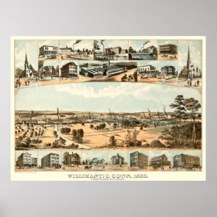 Vintage Map of Willimantic, CT in 1882 Poster