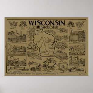 Vintage Map of Wisconsin (1912) - Tan Poster