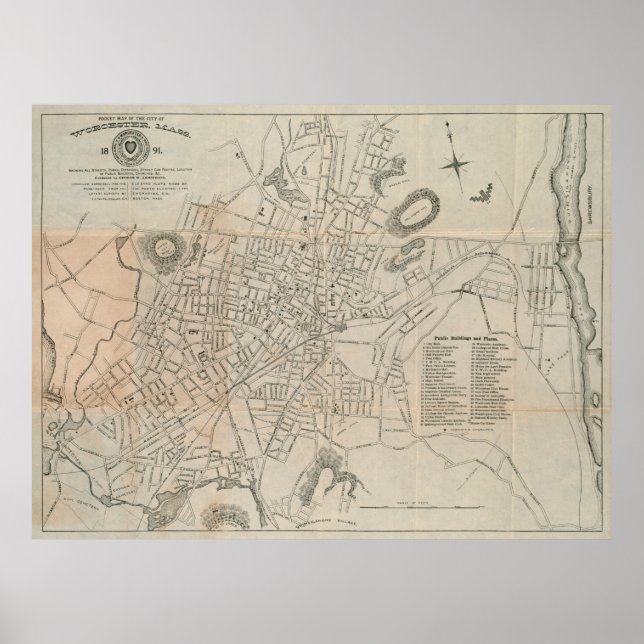 Vintage Map of Worcester MA (1891) Poster (Front)