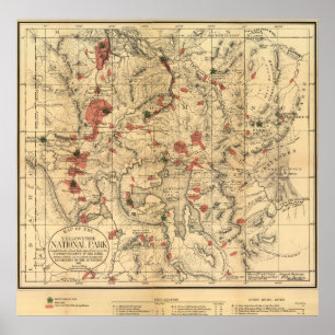 Vintage Map of Yellowstone National Park (1881) Poster