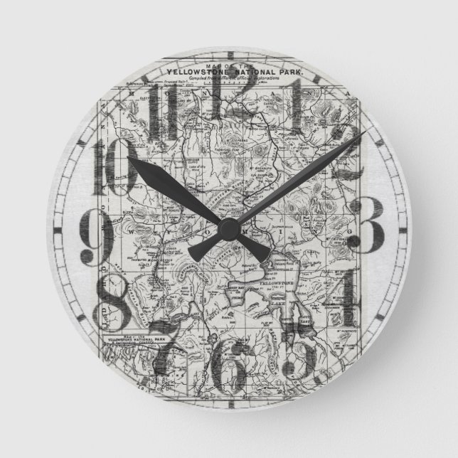 Vintage Map of Yellowstone National Park Round Clock (Front)