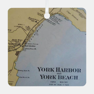 Vintage Map of York Beach Maine Metal Tree Decoration
