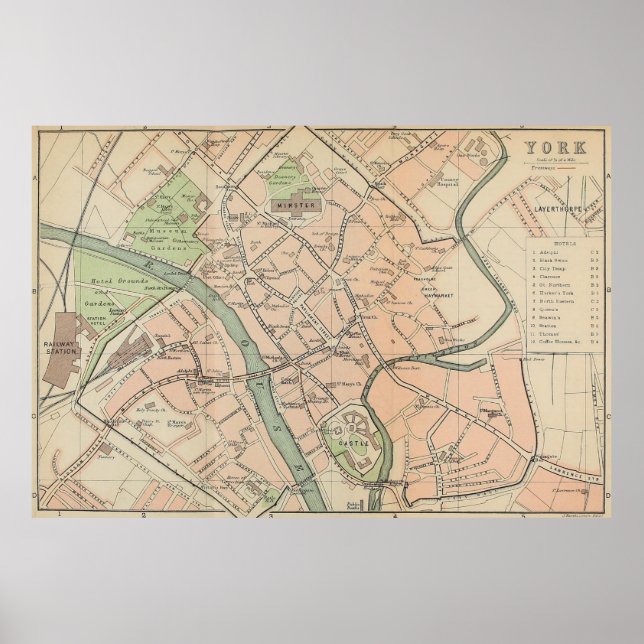 Vintage Map of York England (1890) Poster (Front)