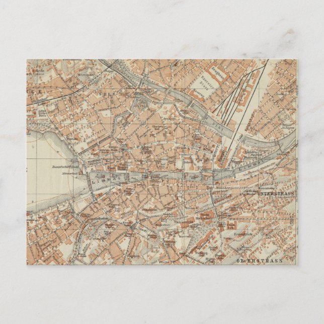 Vintage Map of Zurich Switzerland (1913) Postcard (Front)