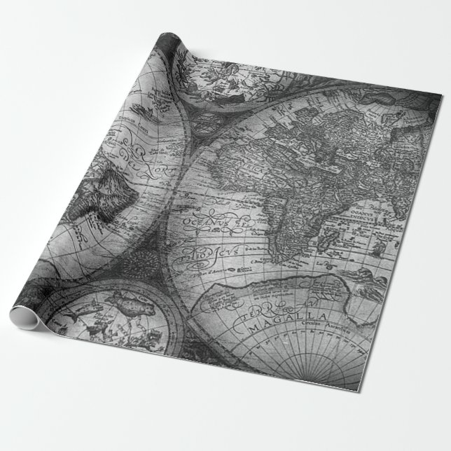 vintage map old world wrapping paper (Unrolled)
