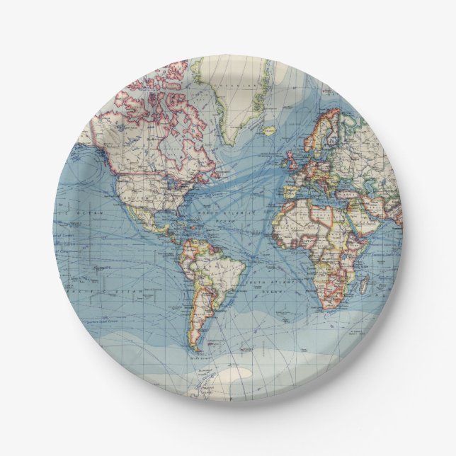 Vintage Map Paper Plates (Front)